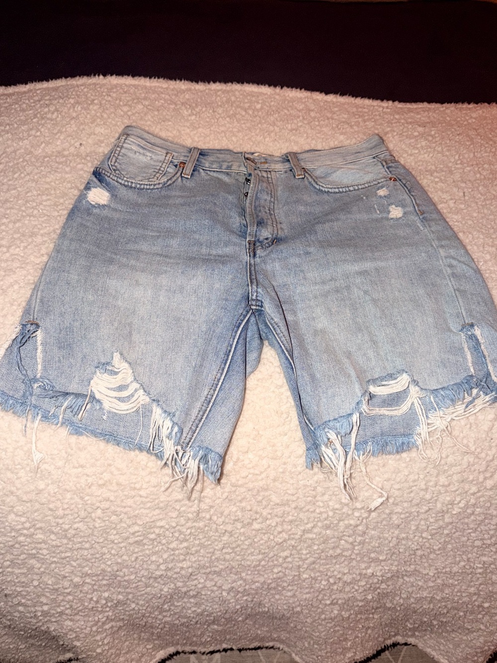 Light Blue Distressed Denim Cutoff Shorts